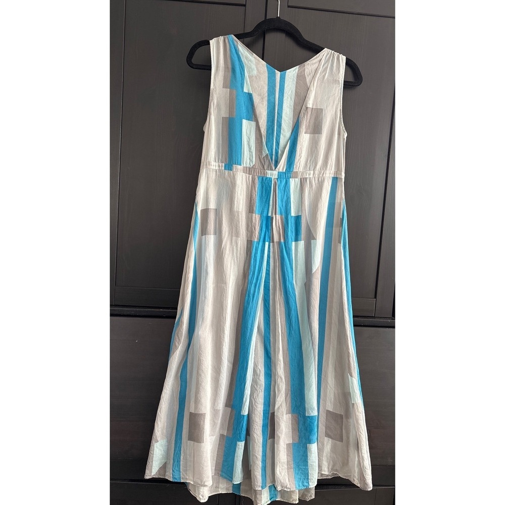 Calvin Klein Silk Cotton Blend Boho Chic Dress Gray Blue Geometric Print Sz6 - Picture 13 of 14
